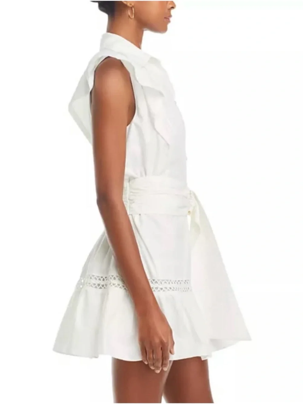 Ramy Brook White Eyelet Shirt Dress with Waist Tie - Picture 2 of 6